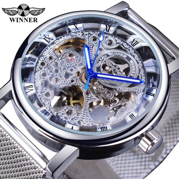 New Men Winner Transparent Golden Watch Luxury Casual Design Brown Leather Strap Mens Watches Top Brand Luxury Mechanical Skeleton Watch - Image 12