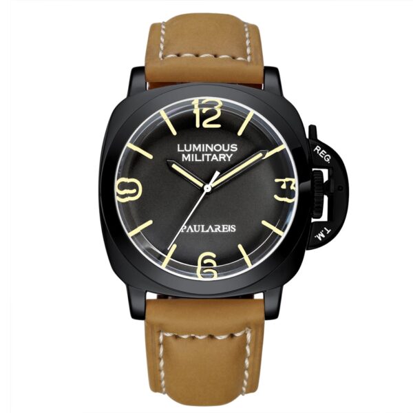 New Men Self Wind Mechanical Watch Automatic Genuine Brown Leather Strap Yellow Green Luminous 44mm Luxury Rose Gold Military Men Watch - Image 11