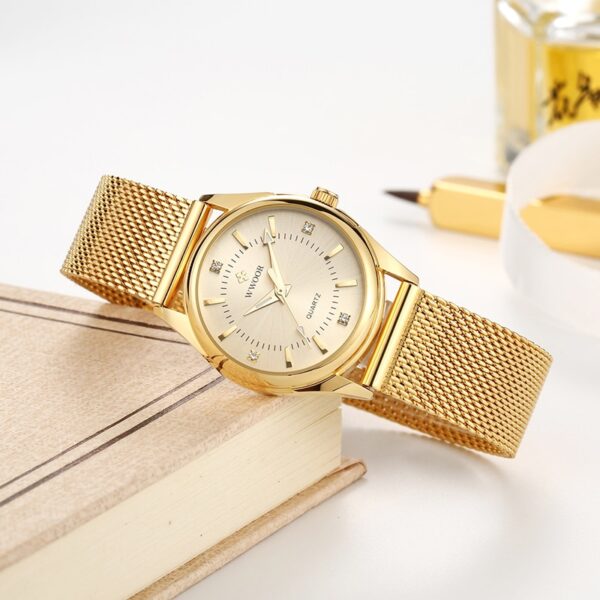 Luxury Brand Dress Gold Watch Ladies Elegant Diamond Small Quartz Wrist Watches For Women Steel Mesh Clock zegarek damski - Image 6