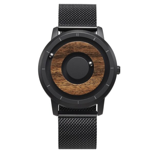 Original Magnetic Wooden Dial Fashion Casual Quartz Watch Simple Men Watch Stainless Steel Leather Strap