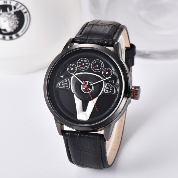 Casual Personality Classic precision Men Quartz watch Racing Free Stainless Casual Sports 3D Car Steering Wheel Clock - Image 2