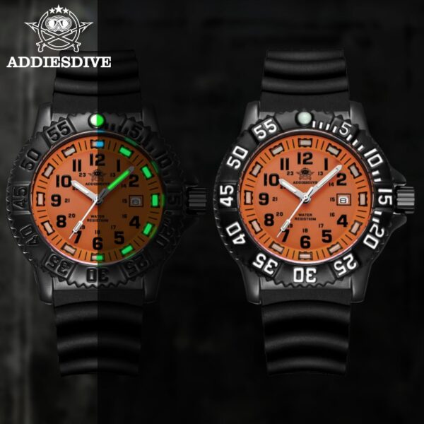 Addies Dive Men Fashion Casual Watch Calendar Display 50m Waterproof Tube Luminous Watch Orange Dial Rotating Bezel Quartz Watch - Image 12