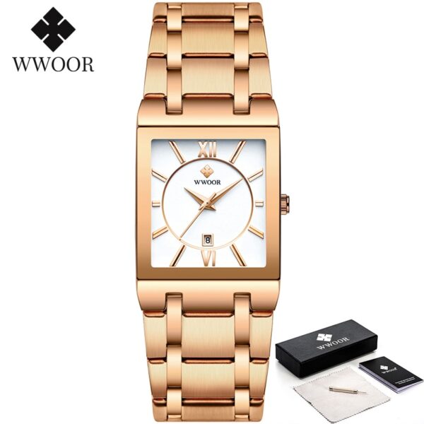 Relogio Masculino WWOOR Gold Watch Men Square Mens Watches Top Brand Luxury Golden Quartz Stainless Steel Waterproof Wrist Watch - Image 10