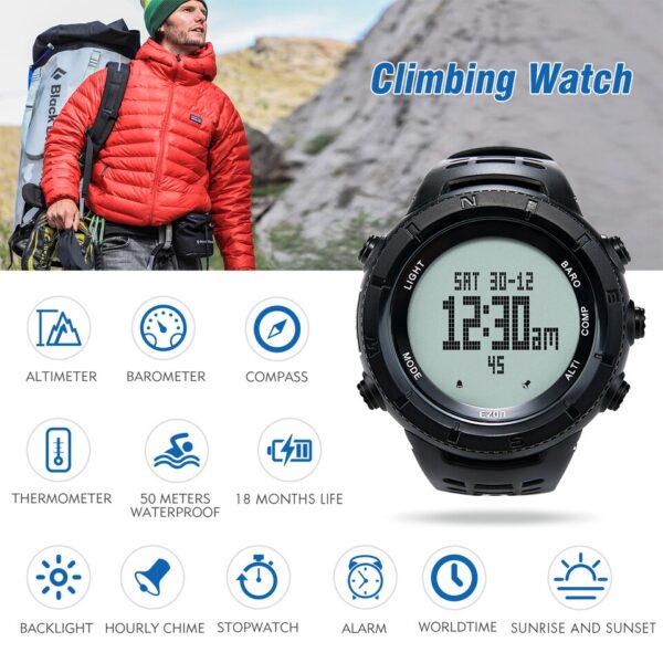 Professional Climbing Hiking Wristwatches Altimeter Barometer Compass Men Digital Sports Watch 50M Waterproof - Image 6