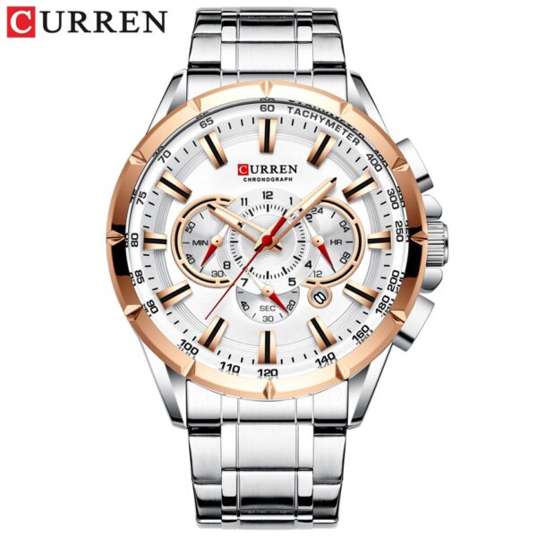 New Casual Sport Chronograph Men's Watches Stainless Steel Band Wristwatch Big Dial Quartz Clock with Luminous Pointers - Image 4