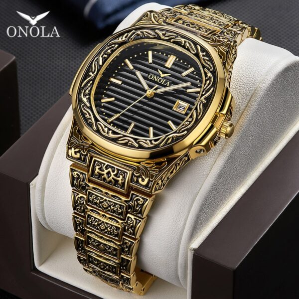 Quartz Watch Men Brand luxury Retro golden stainless steel watch men gold mens watch reloj hombre - Image 8