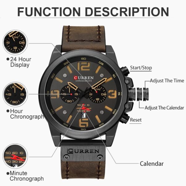 Men Watches Top Luxury Brand Waterproof Sport Wrist Watch Chronograph Quartz Military Genuine Leather Relogio Masculino - Image 16