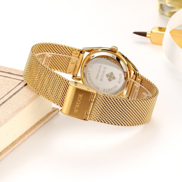 Luxury Brand Dress Gold Watch Ladies Elegant Diamond Small Quartz Wrist Watches For Women Steel Mesh Clock zegarek damski - Image 8