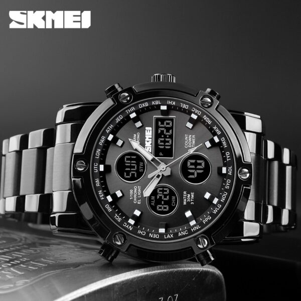 Fashion Men Wristwatch SKMEI Watch Sport Digital Bracelet 3 Time Countdown Mens Clock Stainless Steel Watches  Male Business - Image 2