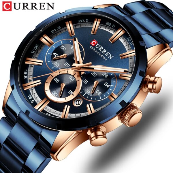 Men Watch Blue Dial Stainless Steel Band Date Mens Business Male Watches Waterproof Luxuries Men Wrist Watches for Men - Image 12