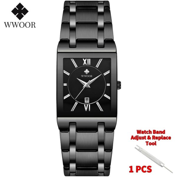 Relogio Masculino WWOOR Gold Watch Men Square Mens Watches Top Brand Luxury Golden Quartz Stainless Steel Waterproof Wrist Watch - Image 5