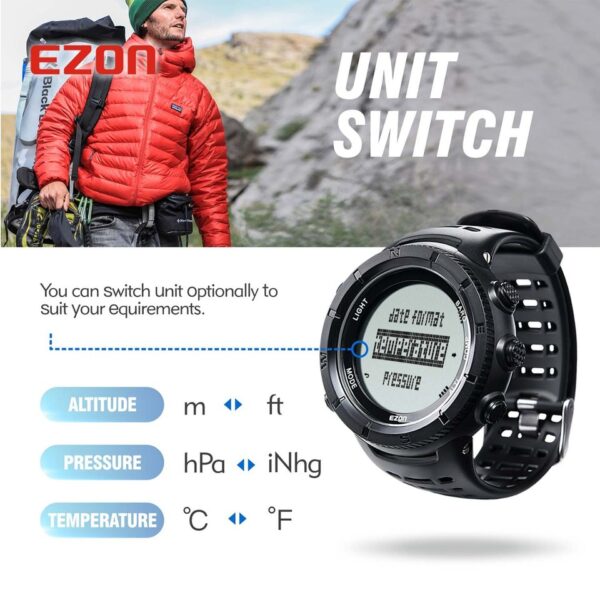 Professional Climbing Hiking Wristwatches Altimeter Barometer Compass Men Digital Sports Watch 50M Waterproof - Image 4