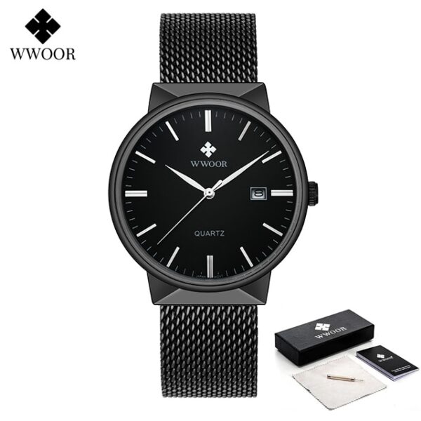 Men Simple Slim Watches Luxury Brand Gold Steel Mesh Ultra Thin Waterproof Date Wrist Watch Men Golden Clock With Box - Image 5