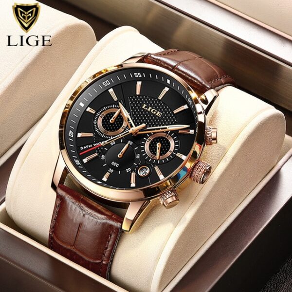 New Mens Watches LIGE Top Brand Luxury Leather Casual Quartz Watch Men Sport Waterproof Clock Watch Relogio Masculino+Box - Image 2