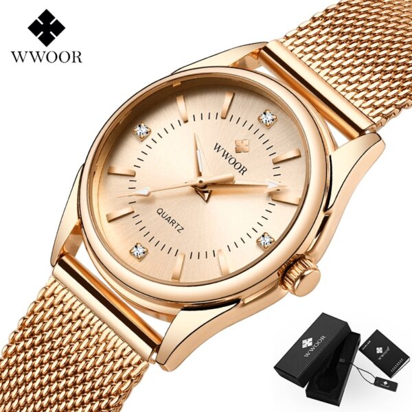 Luxury Brand Dress Gold Watch Ladies Elegant Diamond Small Quartz Wrist Watches For Women Steel Mesh Clock zegarek damski - Image 3