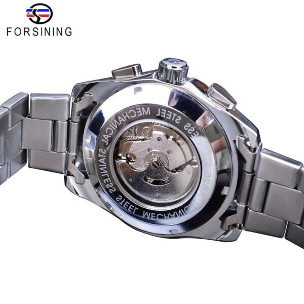 New Men Forsining Black Mechanical Watch 3 Dial Calendar Automatic Self Wind Clock Business Sport Stainless Steel Belts Wristwatch - Image 4