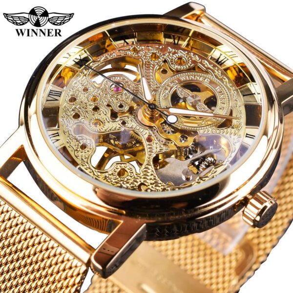 New Men Winner Transparent Golden Watch Luxury Casual Design Brown Leather Strap Mens Watches Top Brand Luxury Mechanical Skeleton Watch - Image 5