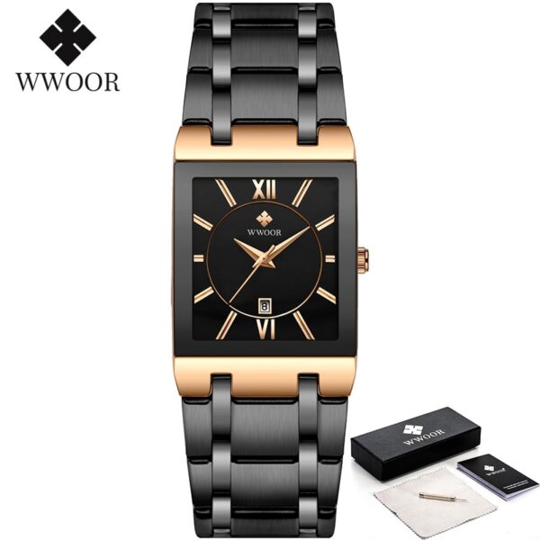 Relogio Masculino WWOOR Gold Watch Men Square Mens Watches Top Brand Luxury Golden Quartz Stainless Steel Waterproof Wrist Watch - Image 9