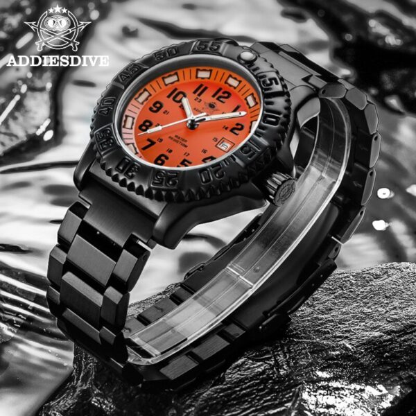 Addies Dive Men Fashion Casual Watch Calendar Display 50m Waterproof Tube Luminous Watch Orange Dial Rotating Bezel Quartz Watch - Image 17