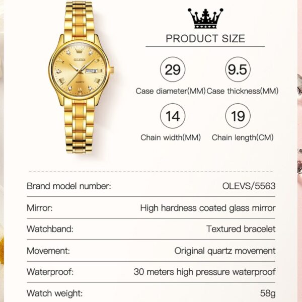 Watches Luxury Brands Fashion Rhinestone Stainless Steel Dual Calendar Quartz Ladies Wristwatches 5563 Reloj Mujer - Image 2