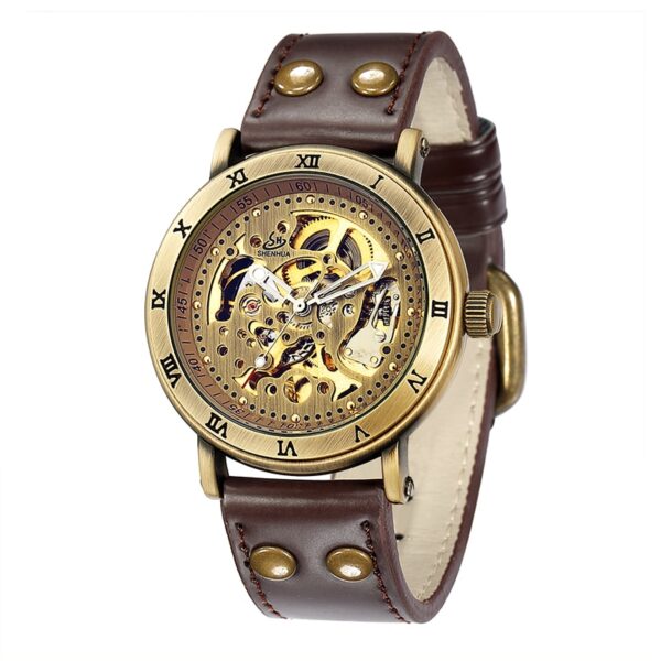 Retro Style Men Automatic Mechanical Watch Skeleton Steampunk Genuine Leather Band Mens Self Winding Wrist Watches Men Reloj - Image 3