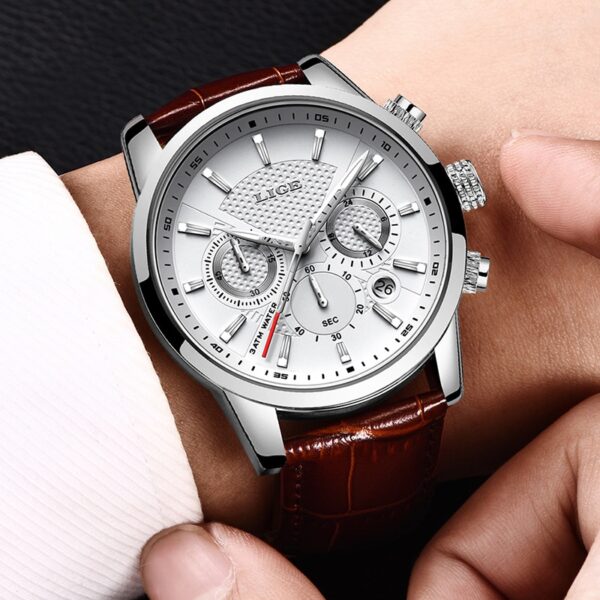 New Mens Watches LIGE Top Brand Leather Chronograph Waterproof Sport Automatic Date Quartz Watch For Men Relogio Masculino - Image 8