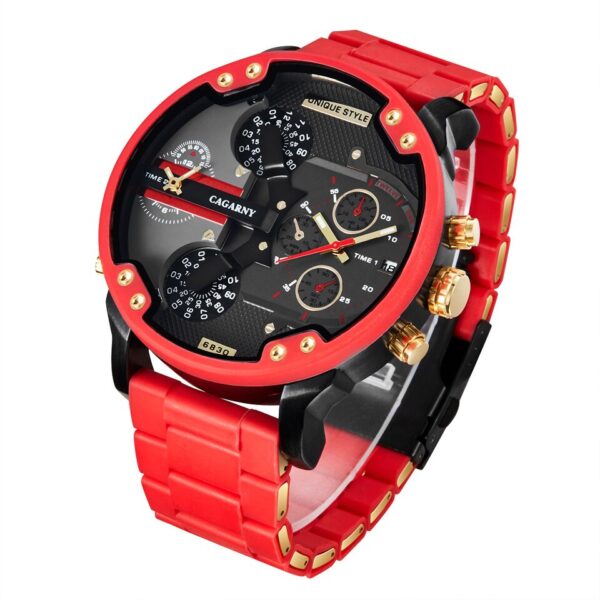 Gold Watch Men Luxury Brand Famous Dual Time Military Relogio Masculino 57mm 3D Large Case Quartz Mens Watches Red Male Clock - Image 4