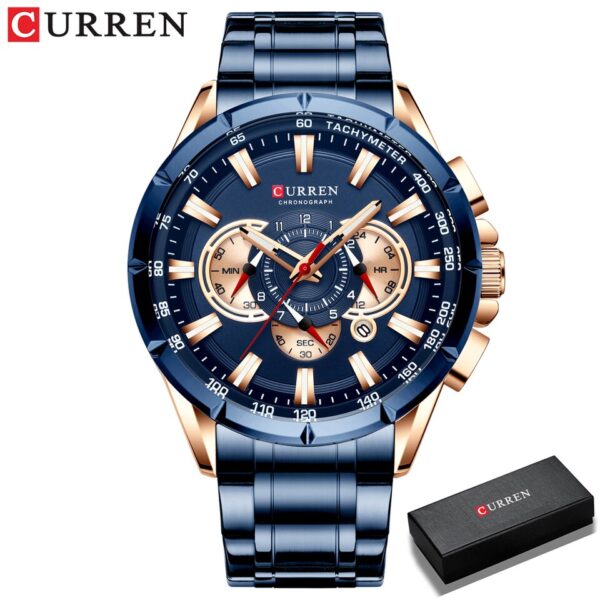 Men New CURREN Casual Sport Chronograph Men Watch Stainless Steel Band Wristwatch Big Dial Quartz Clock with Luminous Pointers - Image 16