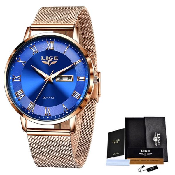 LIGE Brand Women Watches Ultra-thin Luxury Quartz Watch Fashion Ladies Clock Stainless Steel Waterproof Calendar Week Wristwatch - Image 4