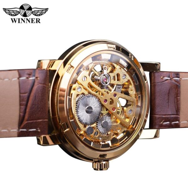 New Men Winner Transparent Golden Watch Luxury Casual Design Brown Leather Strap Mens Watches Top Brand Luxury Mechanical Skeleton Watch - Image 7