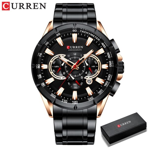 Men New CURREN Casual Sport Chronograph Men Watch Stainless Steel Band Wristwatch Big Dial Quartz Clock with Luminous Pointers - Image 8