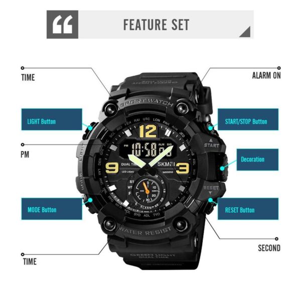 Vintage Men Military Watch 50m Waterproof Wristwatch SKMEI Top Brand Casual Sport Style Digital Clock PU Band Watch Men Original - Image 5