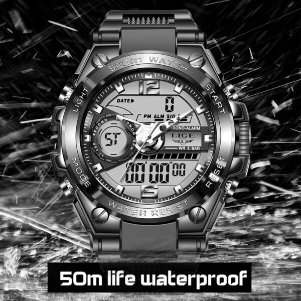 LIGE Men Military Watch Top Brand 50m Waterproof Wristwatch LED Alarm Clock Sport Watch Male relogios masculino Sport Watch Men - Image 3