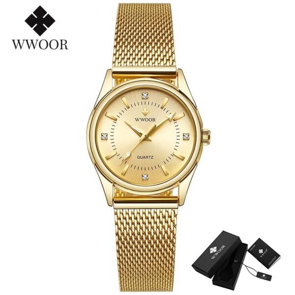 Luxury Brand Dress Gold Watch Ladies Elegant Diamond Small Quartz Wrist Watches For Women Steel Mesh Clock zegarek damski - Image 10