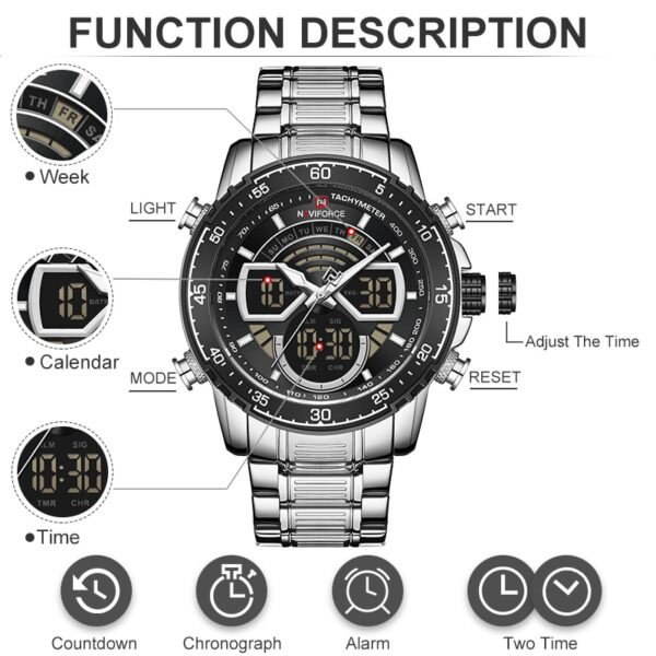 Men Watches Luxury Original Quartz Digital Analog Sport Wrist Watch for Men Waterproof Stainless Steel Clock - Image 2