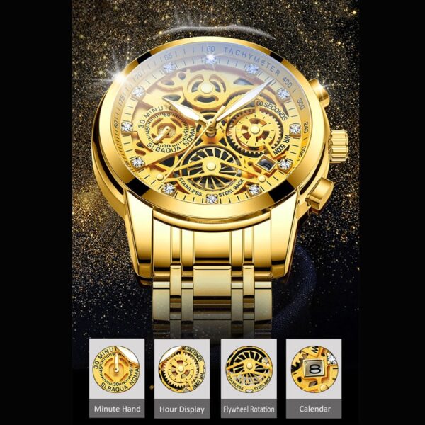 Men Watches Tourbillon Rotating Window Top Luxury Brand Fashion Quartz Men Watch Waterproof Gold Steel Business Wristwatch - Image 3