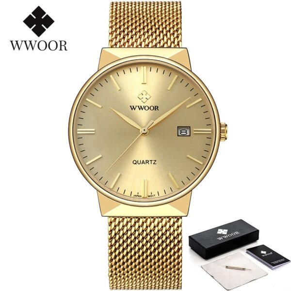 Men Simple Slim Watches Luxury Brand Gold Steel Mesh Ultra Thin Waterproof Date Wrist Watch Men Golden Clock With Box - Image 14