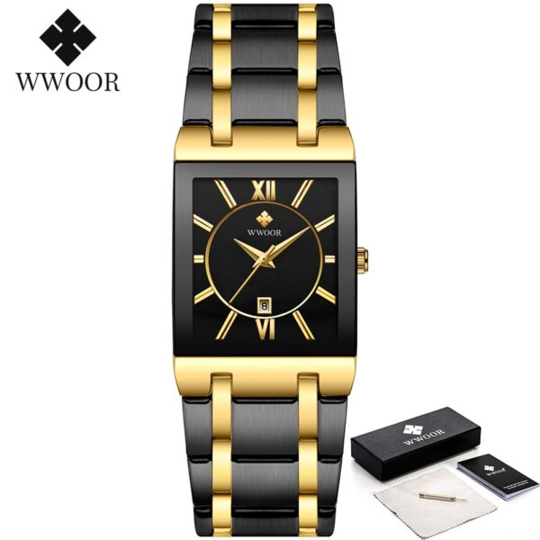 Relogio Masculino WWOOR Gold Watch Men Square Mens Watches Top Brand Luxury Golden Quartz Stainless Steel Waterproof Wrist Watch - Image 11