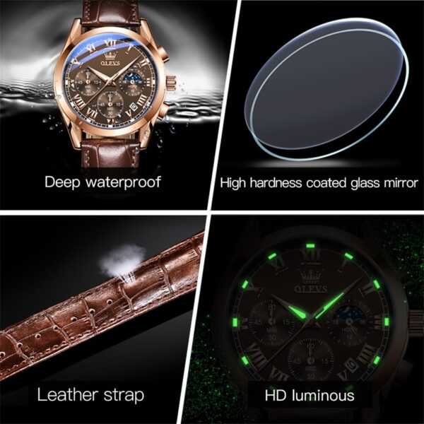 New Elite Mens Quartz Watches Business Dress Waterproof Wristwatch Men Luxury Breathable Leather Sports watch men Gifts - Image 3