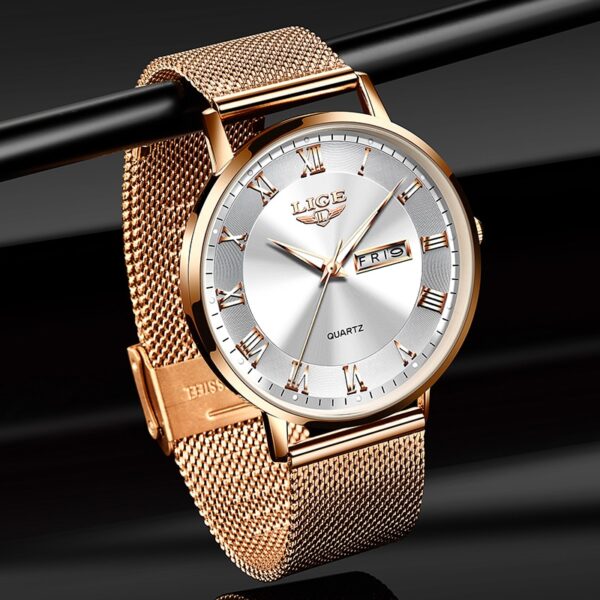 LIGE Brand Women Watches Ultra-thin Luxury Quartz Watch Fashion Ladies Clock Stainless Steel Waterproof Calendar Week Wristwatch - Image 6