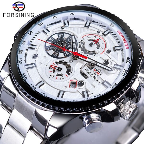 New Men Forsining Three Dial Calendar Watch Stainless Steel Men Mechanical Automatic Wrist Watches Top Brand Luxury Military Sport Male Clock - Image 5