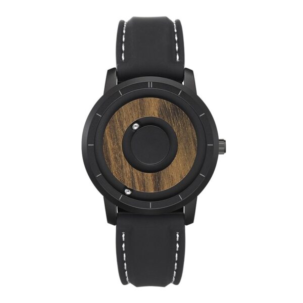 Original Magnetic Wooden Dial Fashion Casual Quartz Watch Simple Men Watch Stainless Steel Leather Strap - Image 4