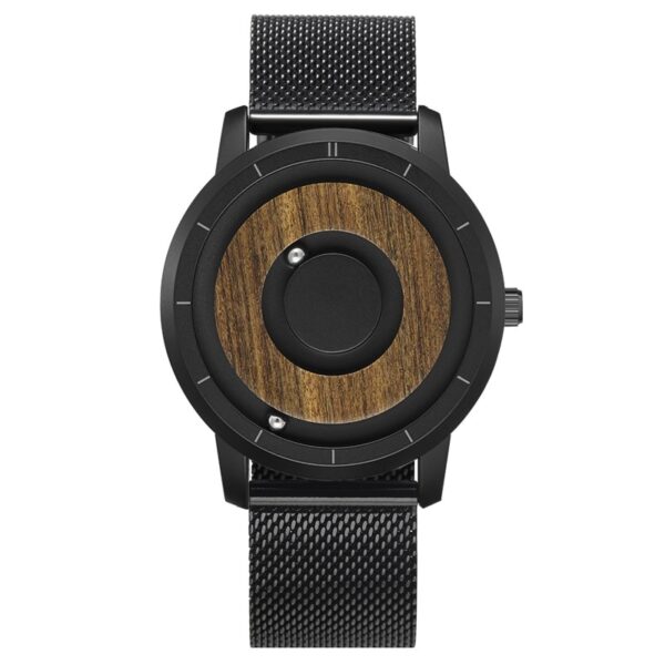 Original Magnetic Wooden Dial Fashion Casual Quartz Watch Simple Men Watch Stainless Steel Leather Strap - Image 6