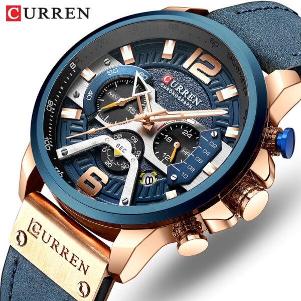 Men Watches Top Brand Luxury Blue Leather Chronograph Sport Watch For Men Fashion Date Waterproof Clock Reloj Hombre - Image 6