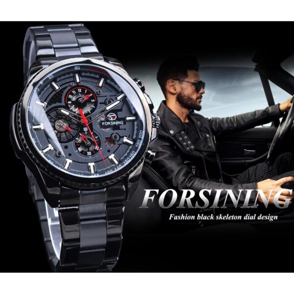 Forsining Three Dial Calendar Stainless Steel Men Mechanical Automatic Wrist Watches Brand Luxury Military Sport Male Clock - Image 8