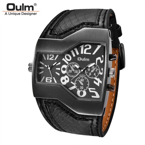 Classic Style Two Time Zone Men Watches PU Leather Wristwatch Male Quartz Clock Casual Man Hours relogio masculino - Image 4