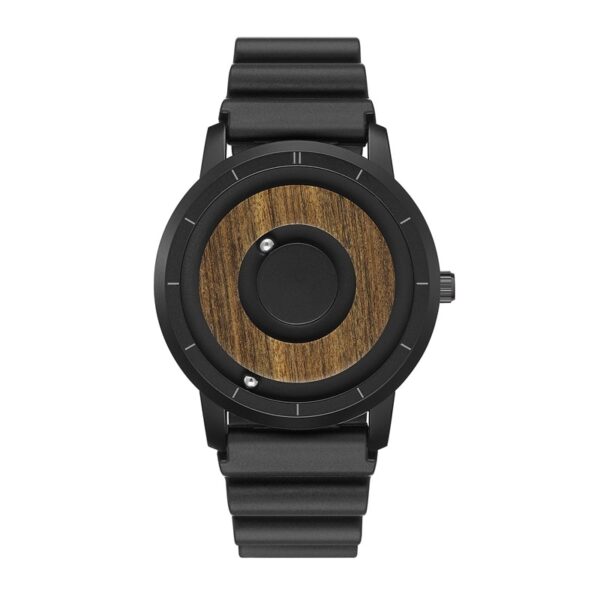 Original Magnetic Wooden Dial Fashion Casual Quartz Watch Simple Men Watch Stainless Steel Leather Strap - Image 2