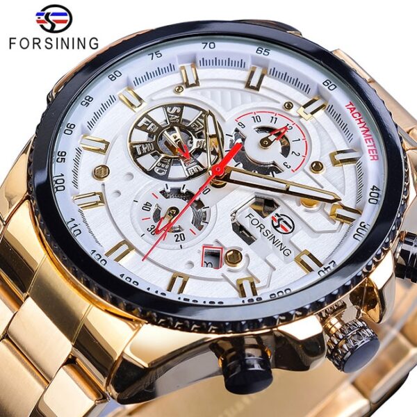 Forsining Three Dial Calendar Stainless Steel Men Mechanical Automatic Wrist Watches Brand Luxury Military Sport Male Clock - Image 25