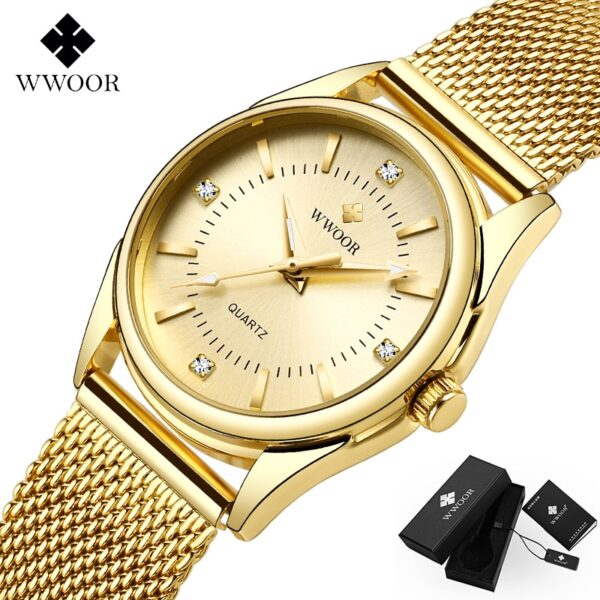 Luxury Brand Dress Gold Watch Ladies Elegant Diamond Small Quartz Wrist Watches For Women Steel Mesh Clock zegarek damski - Image 2