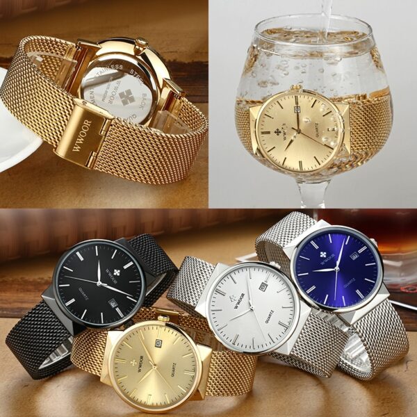 Men Simple Slim Watches Luxury Brand Gold Steel Mesh Ultra Thin Waterproof Date Wrist Watch Men Golden Clock With Box - Image 11